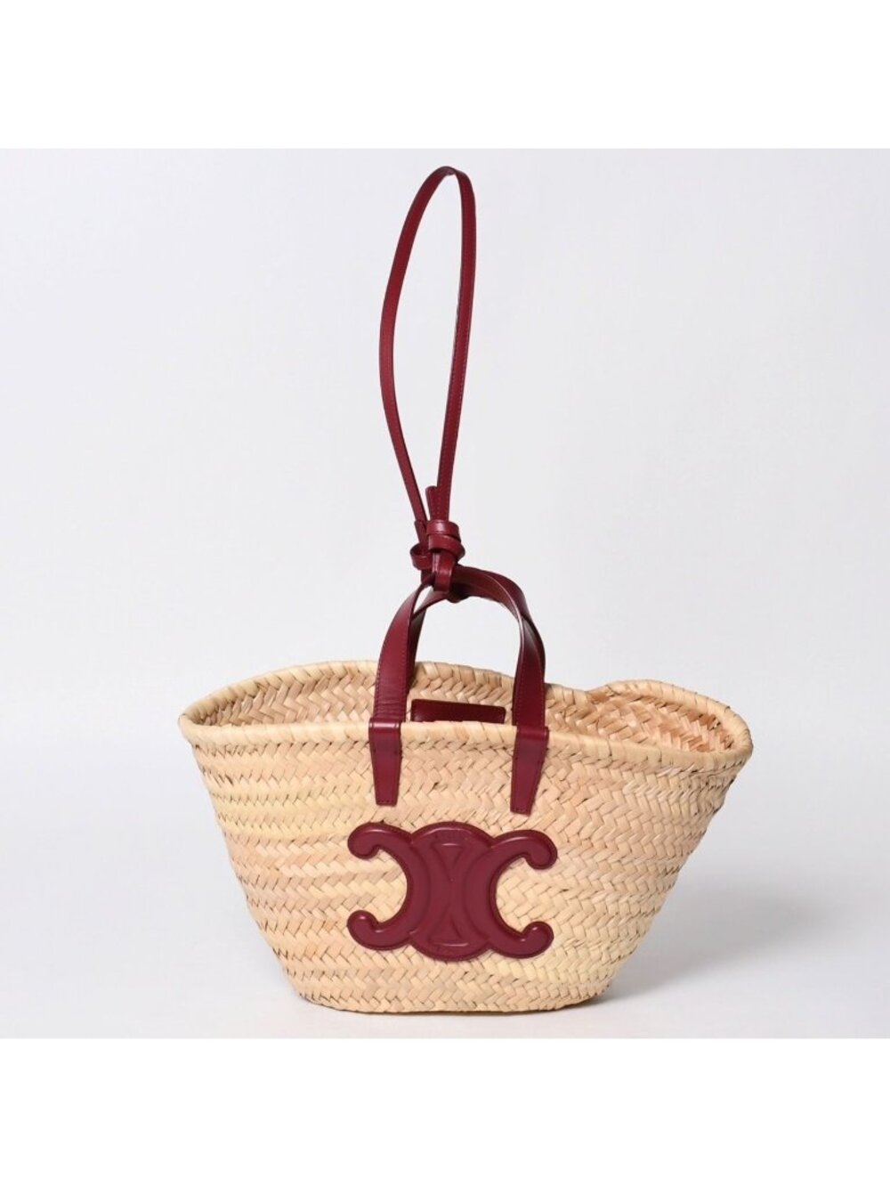 Celine Hand Bag Handbag Basket Bag Beige Wine Red Leather